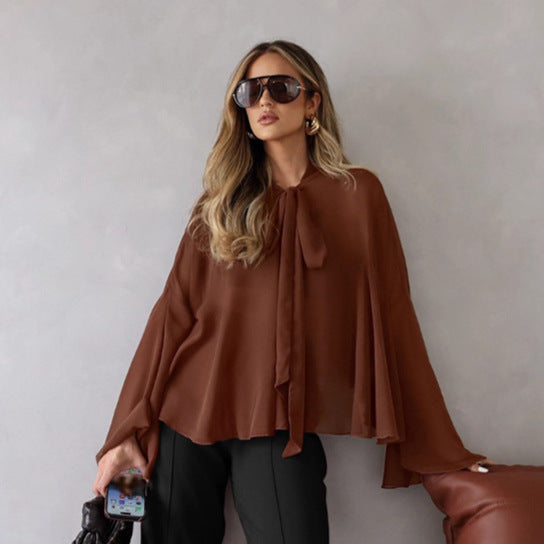 Elegant and Chiffon Blouse with Batwing Sleeves