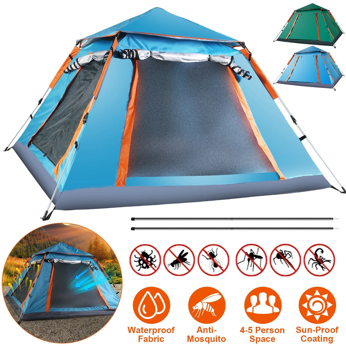 4–5-Person Camping Tent with Mosquito Mesh Windows