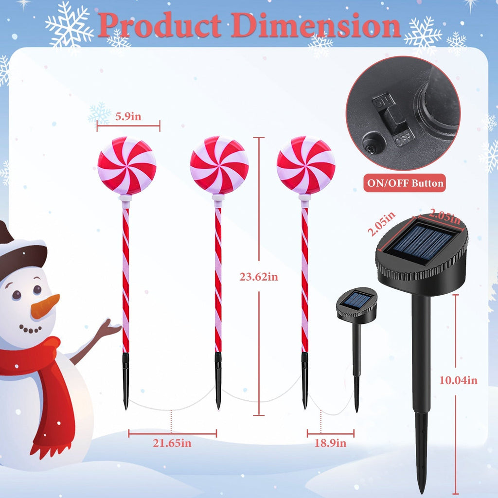 Solar Christmas Candy Light Set of 3 IP65 Waterproof Solar Lollipops Stake Lamp for Patio Yard