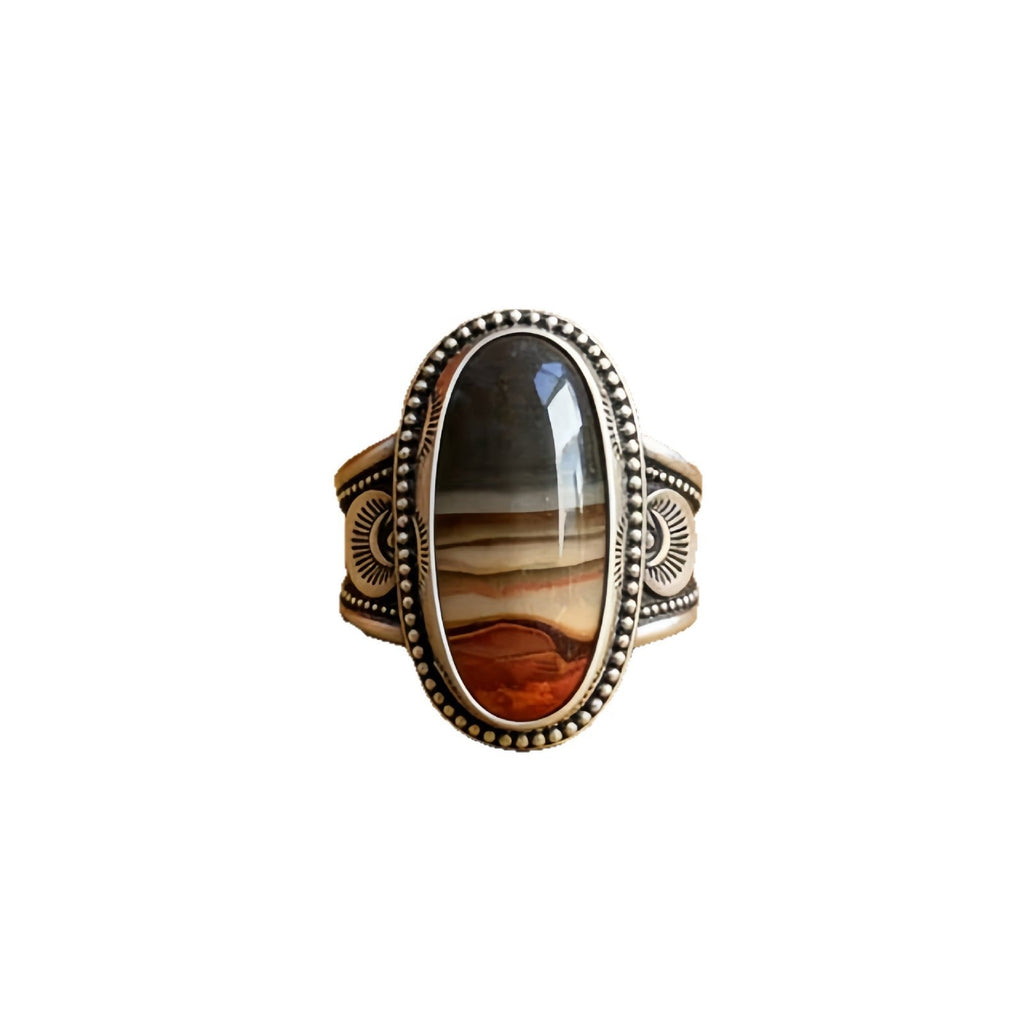 Bohemian Silver-Plated Faux Agate Ring