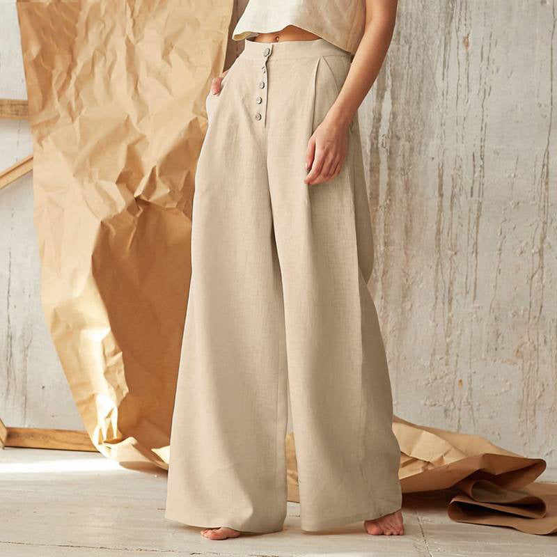 Relaxed Cotton-Linen Wide-Leg Pants