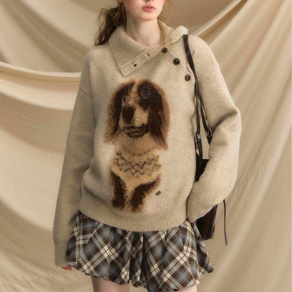 Women's Dog-Pattern Scarf-Neck Sweater
