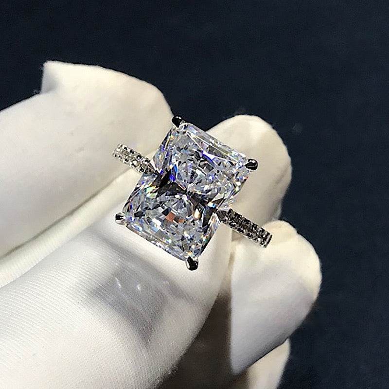 Radiant-Cut Cubic Zirconia Ring with Pavé Band
