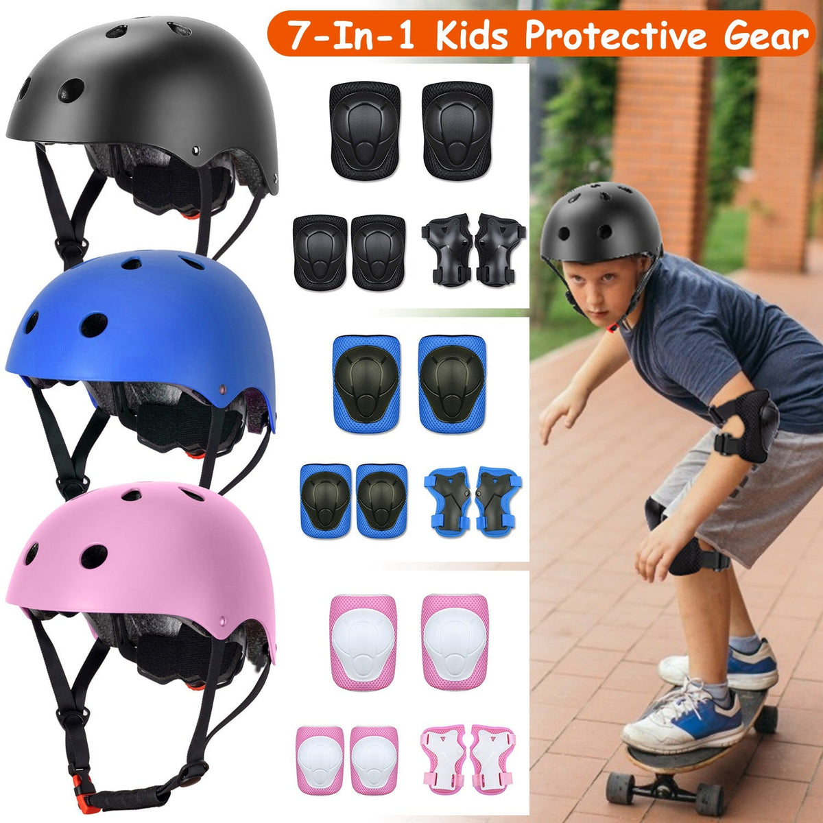 GBruno Kids’ Helmet & Safety Gear Set, 7 Pieces