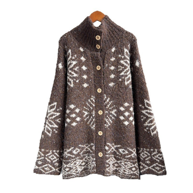 Women's Geometric Turtleneck Cardigan