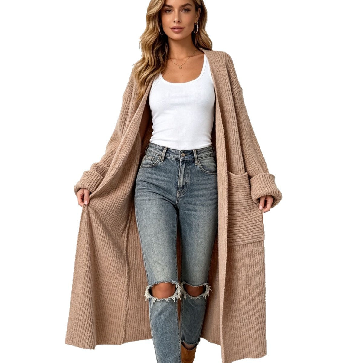 Relaxed Long-Sleeve V-Neck Sweater