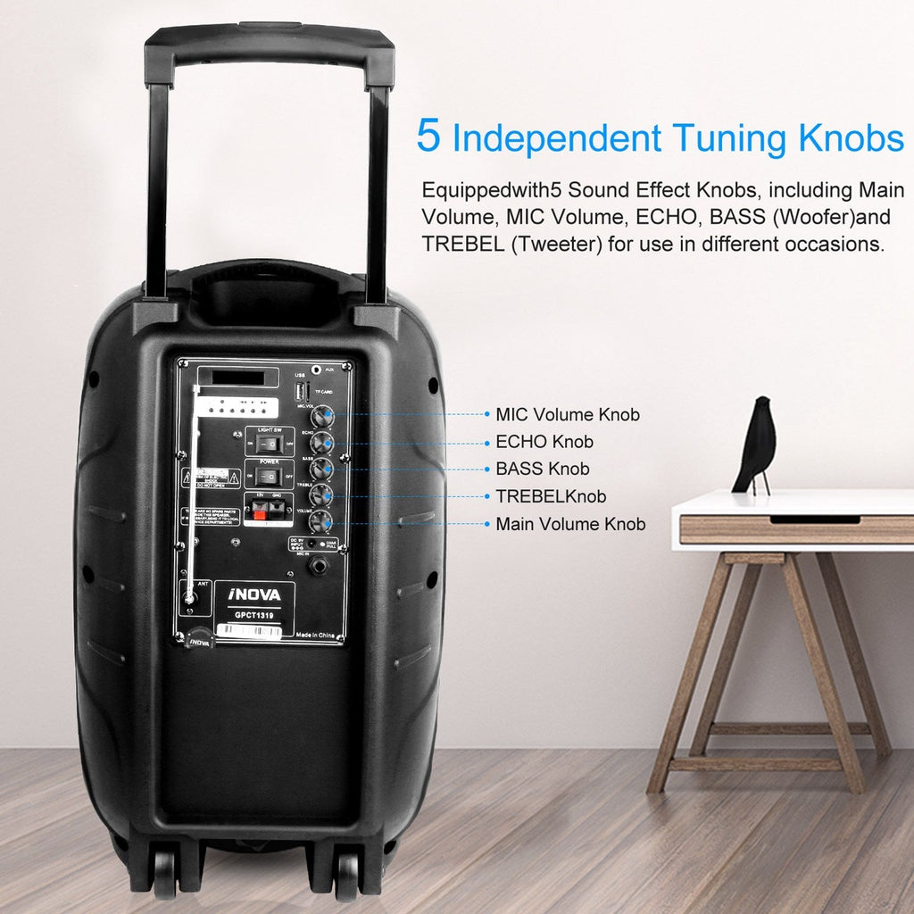 12-Inch Portable Bluetooth PA Karaoke Speaker with Wired Mic