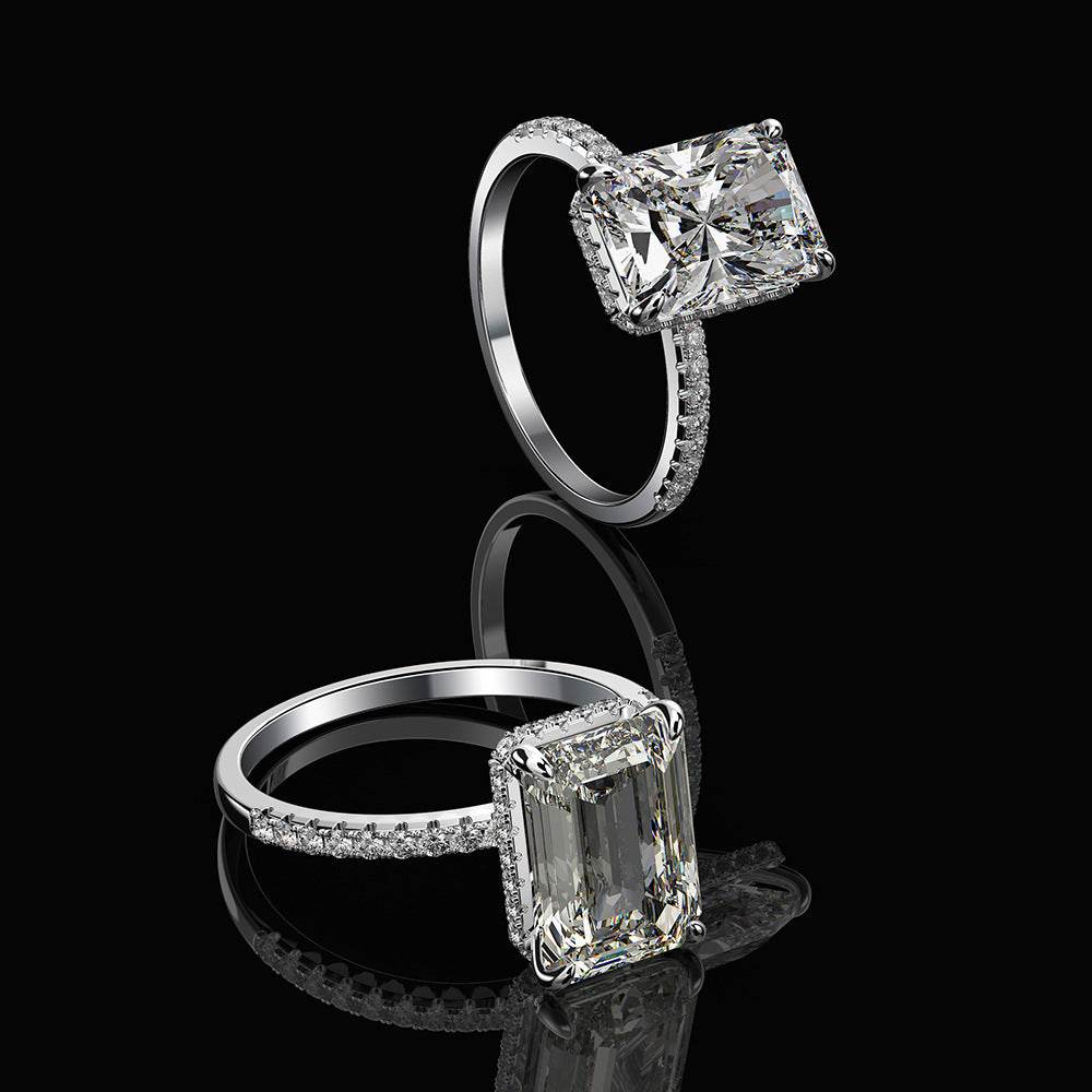 Radiant-Cut Cubic Zirconia Ring with Pavé Band