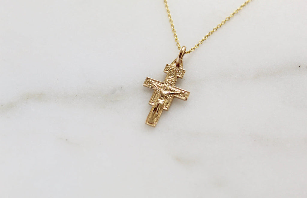 14K Gold San Damiano Crucifix Necklace