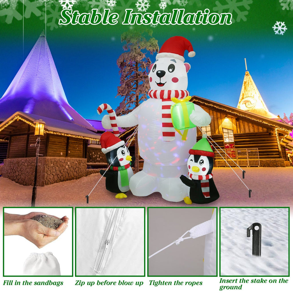 5.9 ft Christmas Inflatable Outdoor Decoration Polar Bear Gift Box Penguin Blow Up Yard Decoration