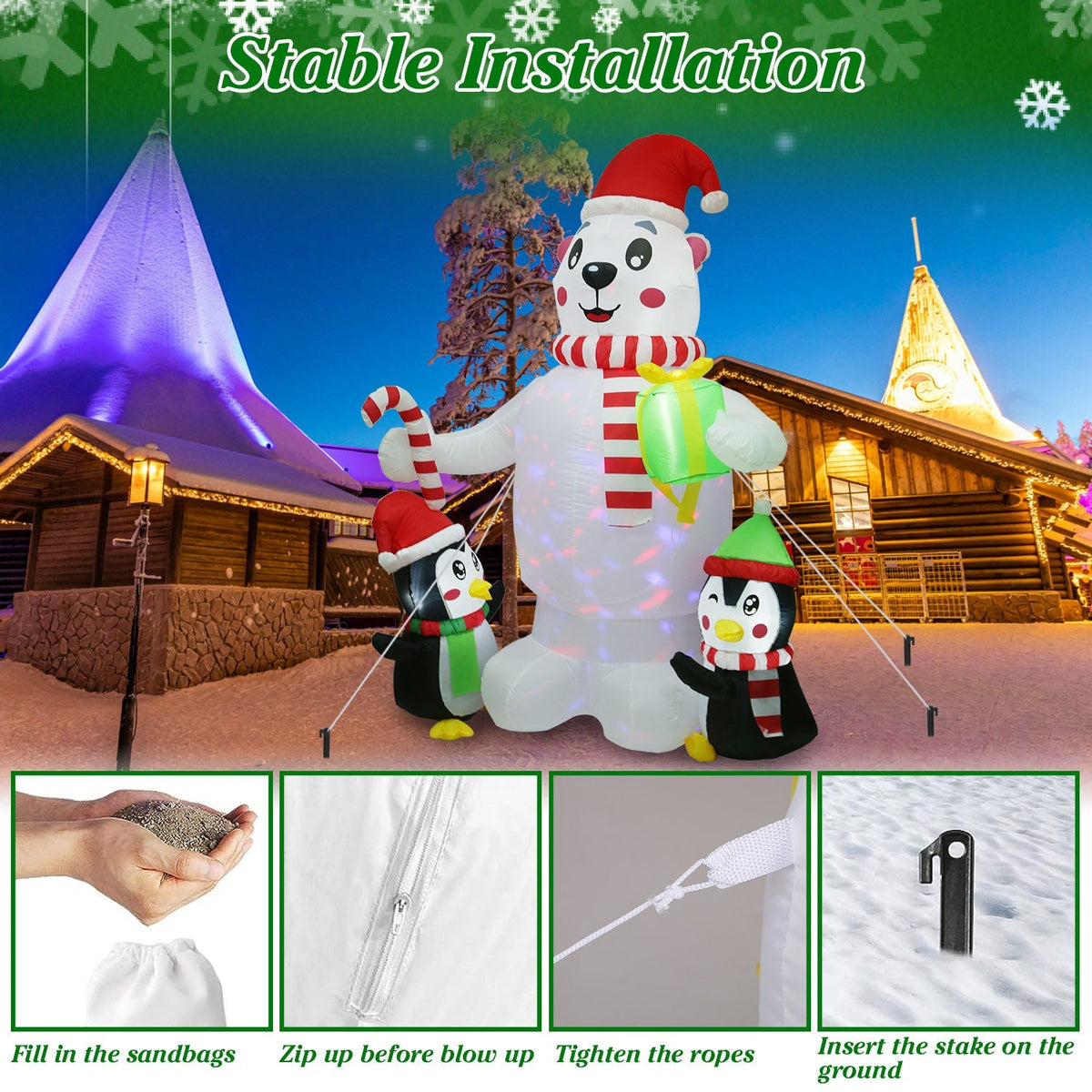 5.9 ft Christmas Inflatable Outdoor Decoration Polar Bear Gift Box Penguin Blow Up Yard Decoration