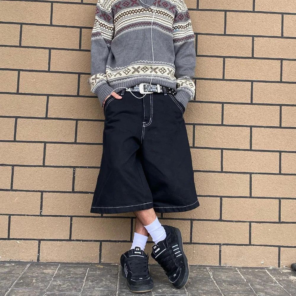 Streetwear Embroidered Denim Shorts