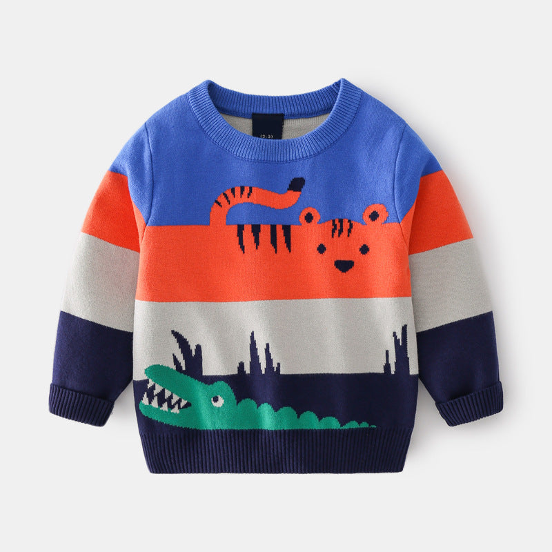 Boys’ Cartoon Jacquard Double-Layer Sweater