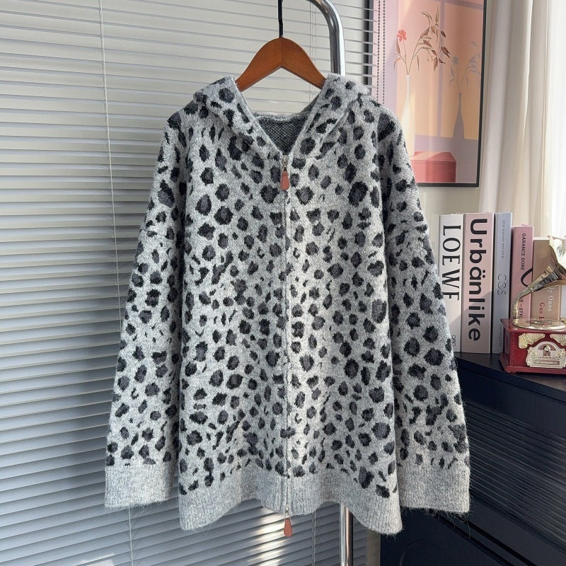 Women's Leopard-Print Hooded Sweater