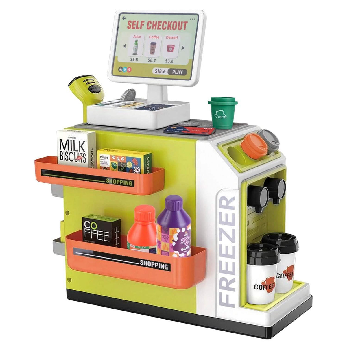 Kids’ Pretend Cash Register & Coffee Shop Play Set — 48 Pieces