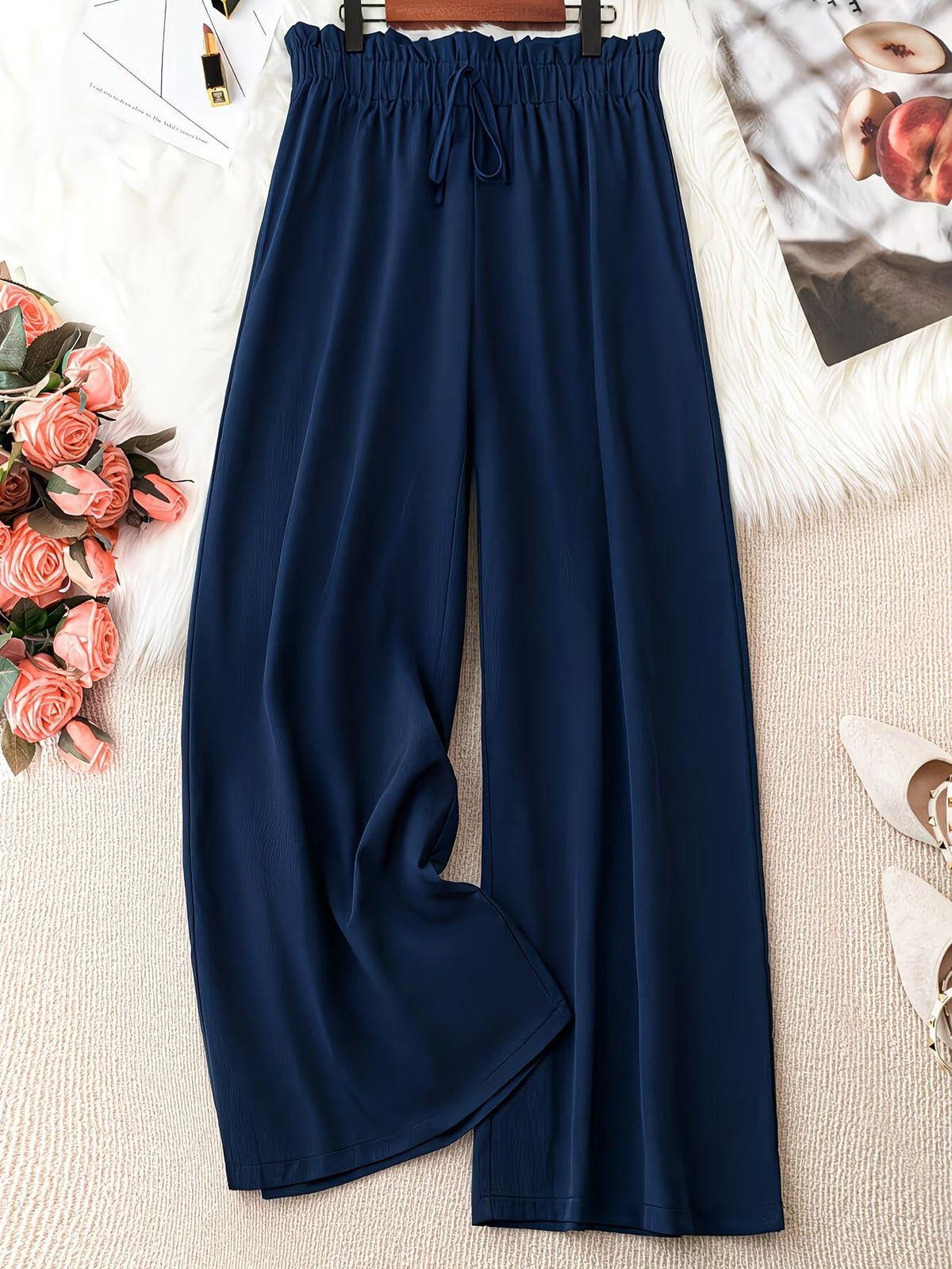 Women's Plus Size Tie-Waist Wide-Leg Pants