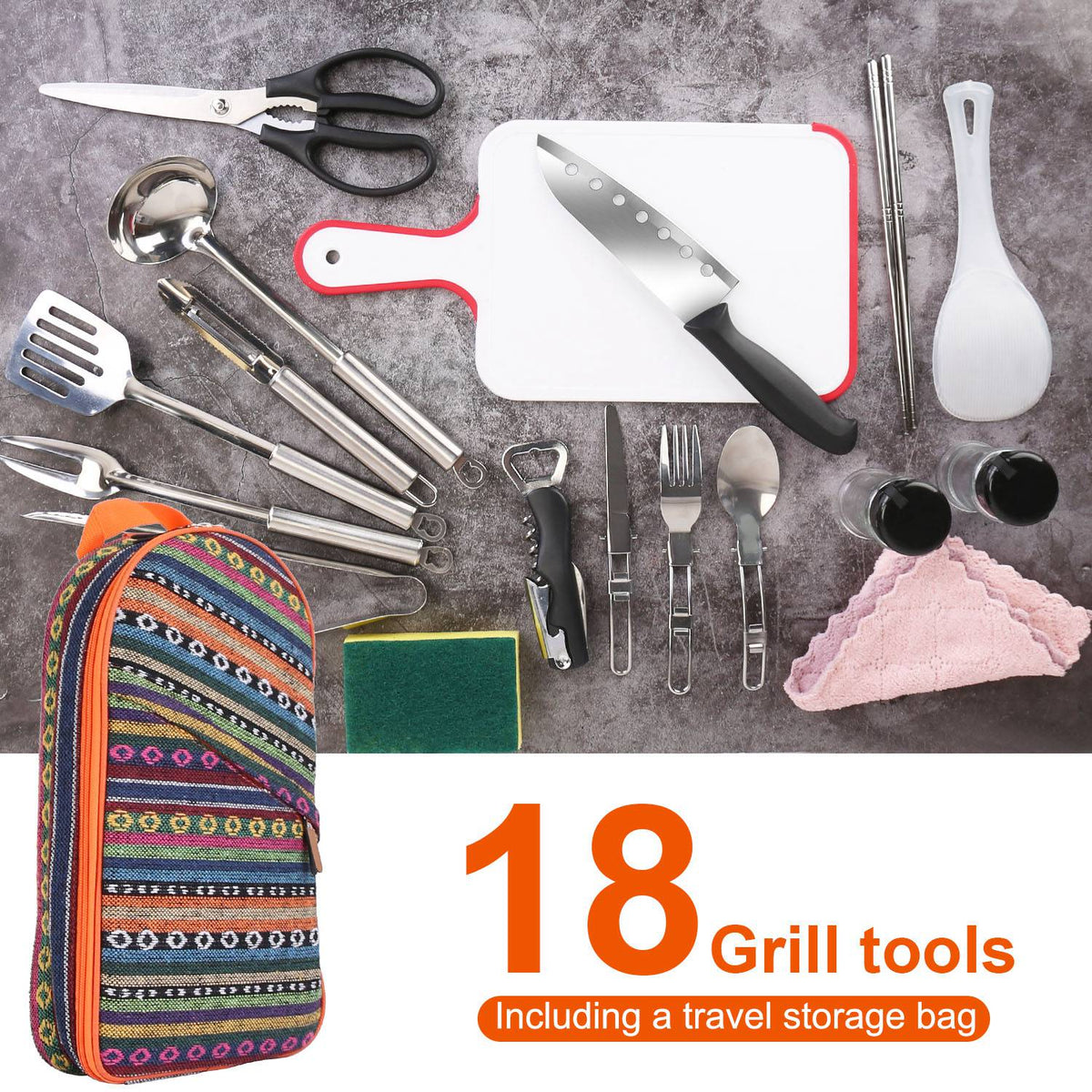 19-Piece Camping Cooking Utensil Kit with Storage Bag