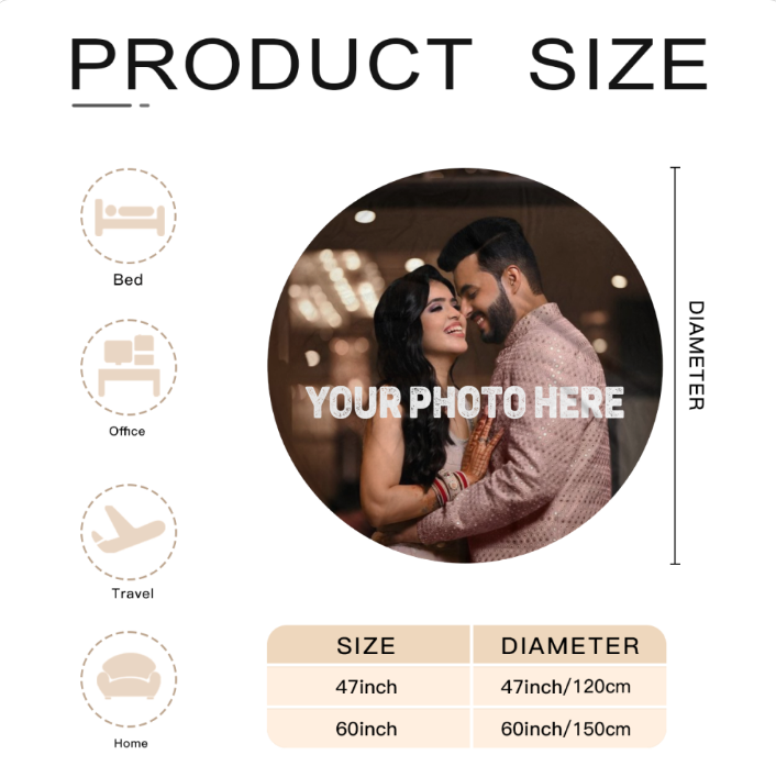 Custom Round Photo Flannel Blanket – 47 or 60 Inches