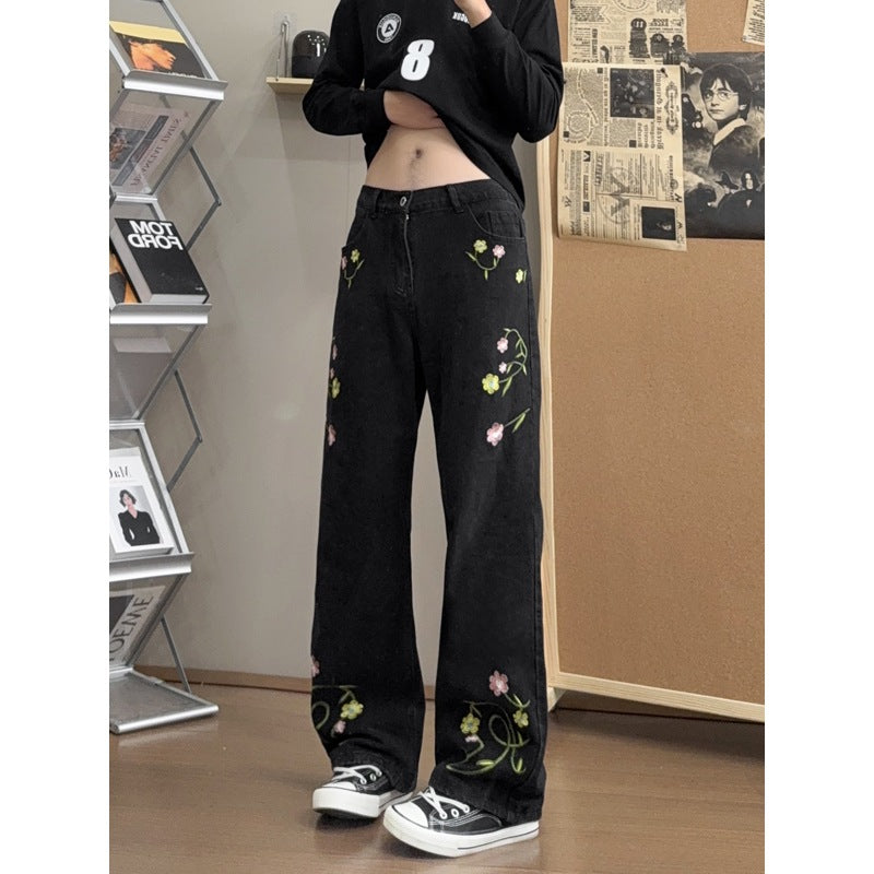 Embroidered Straight-Leg Jeans