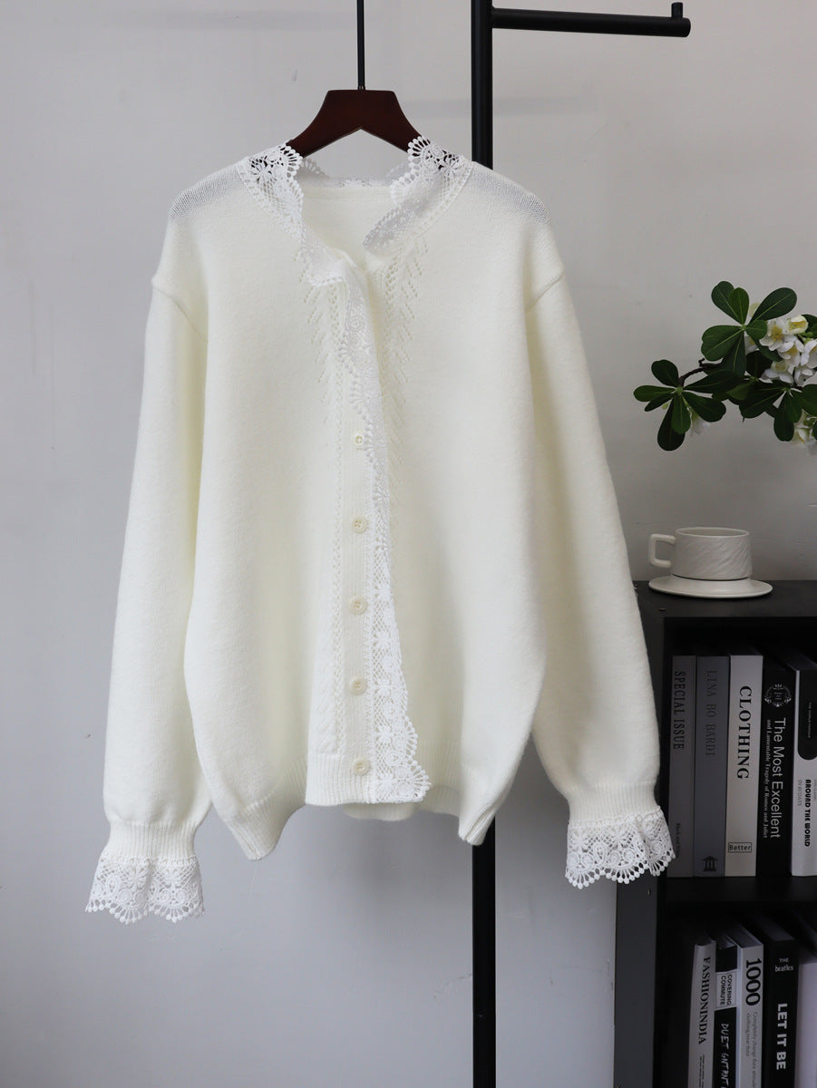 Lace-Detail Round-Neck Sweater