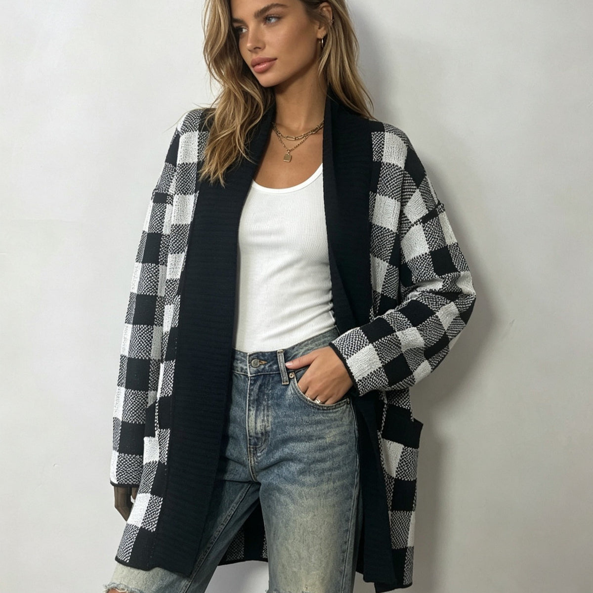 Women's Plaid Contrast-Knit Sweater