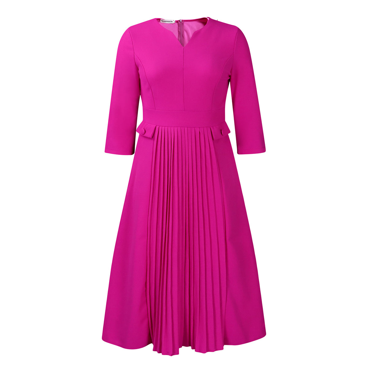 Women's Plus Size Pleated V-Neck Midi Dress