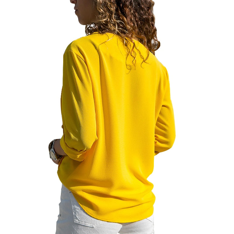 Women's Plus Size Skew-Collar Chiffon Blouse