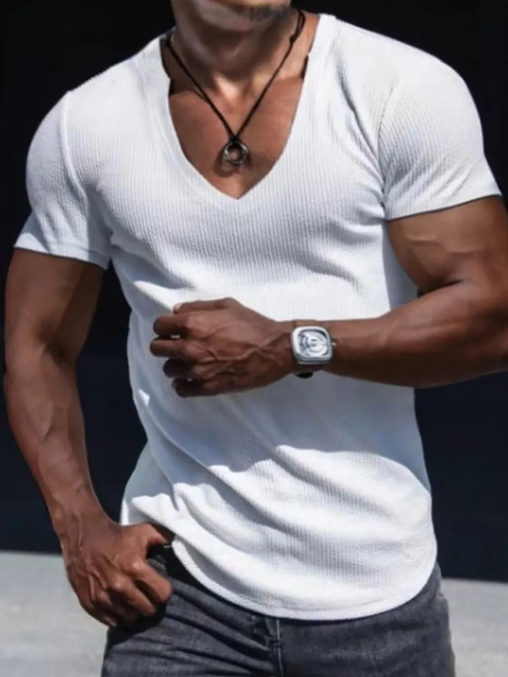 Men's Plus Size Notched-Neck Short-Sleeve T-Shirt