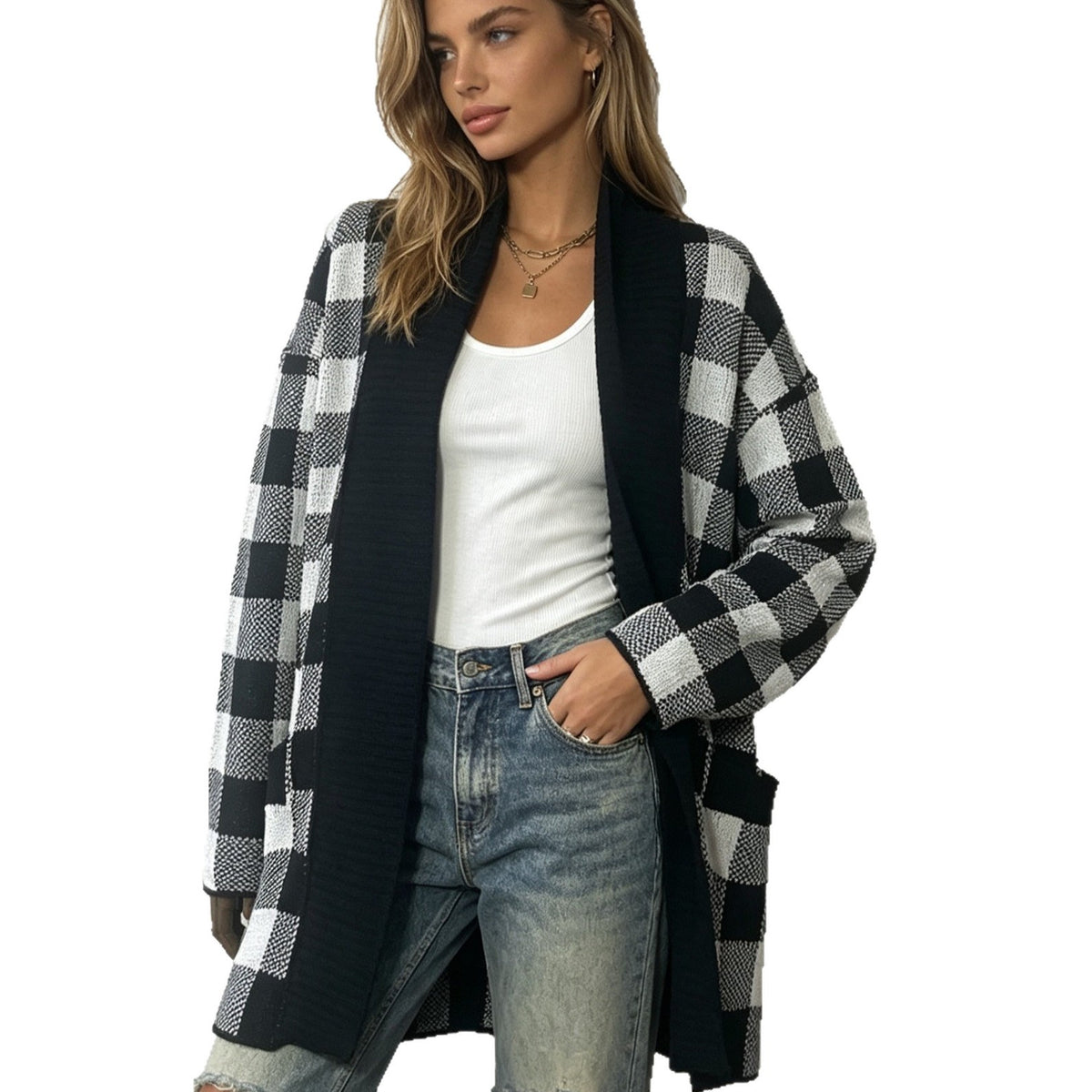 Women's Plaid Contrast-Knit Sweater