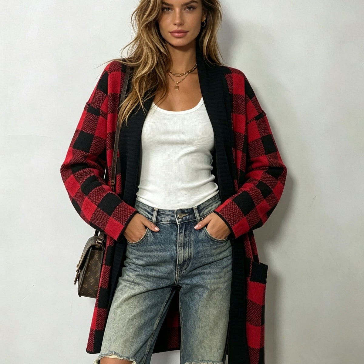 Women's Plaid Contrast-Knit Sweater