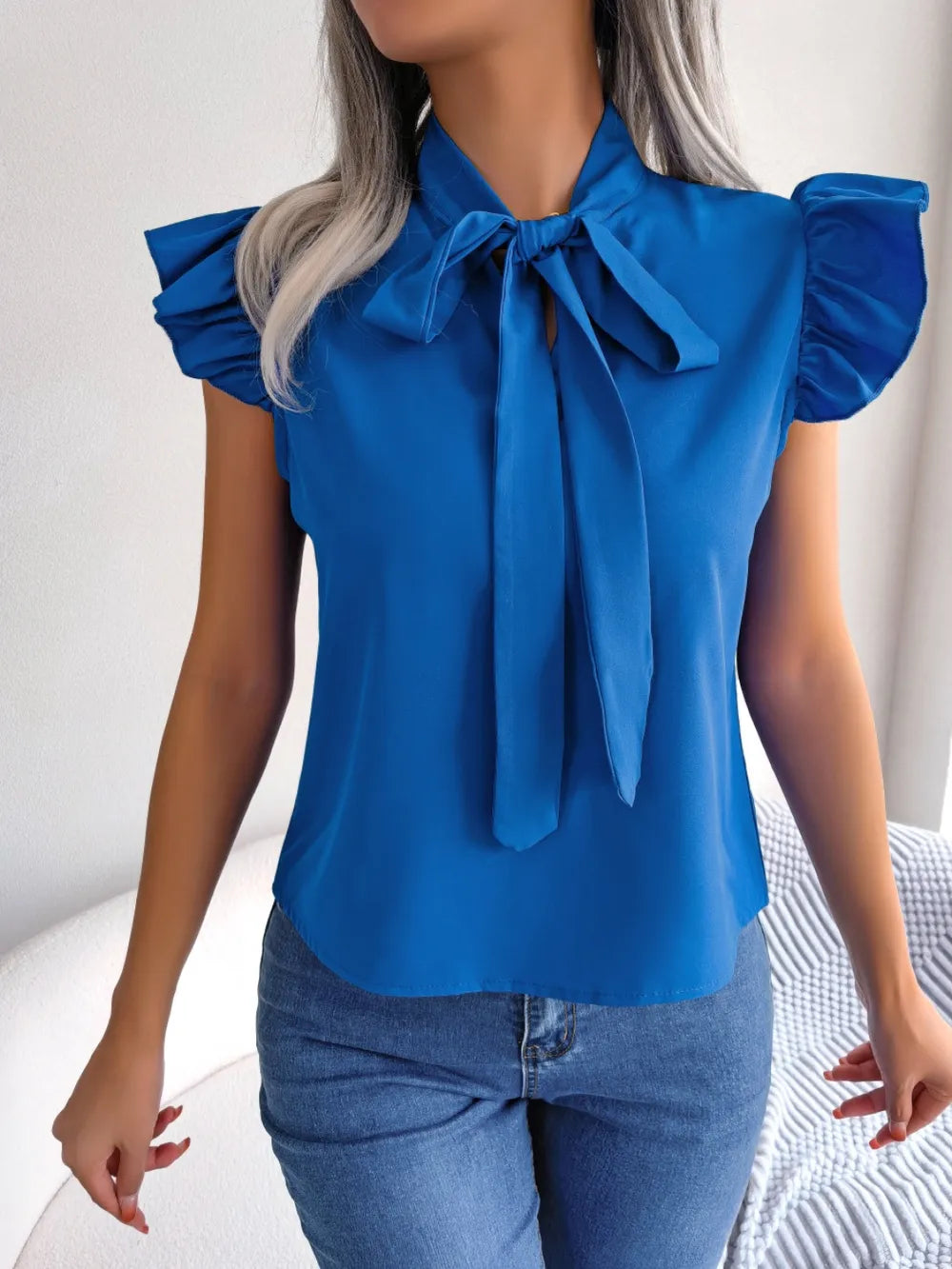 Women's Tie-Neck Cap-Sleeve Blouse