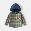 Long Sleeve Shirt for Boys with Hooded Plaid Design