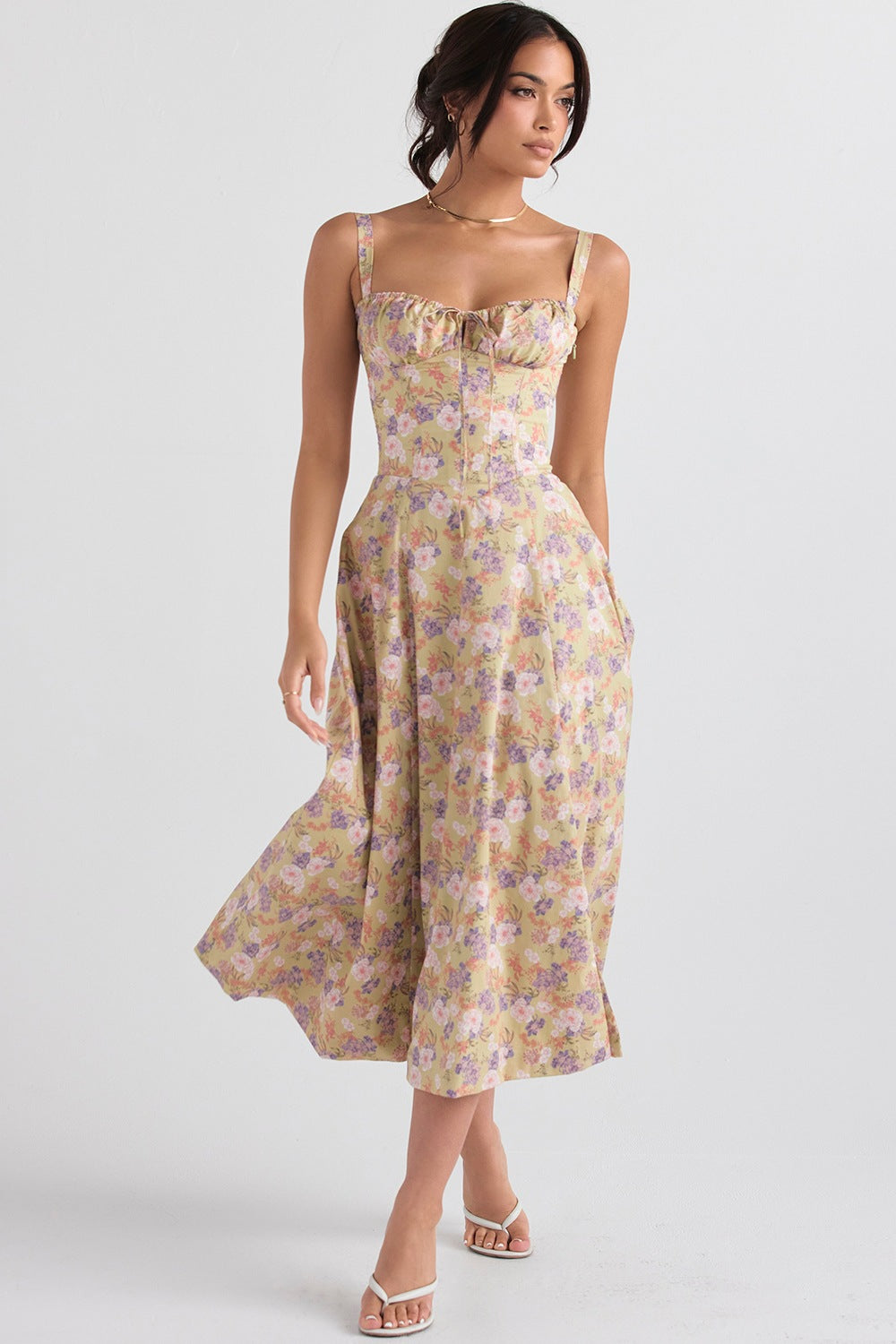 Floral Backless Sleeveless Midi Dress