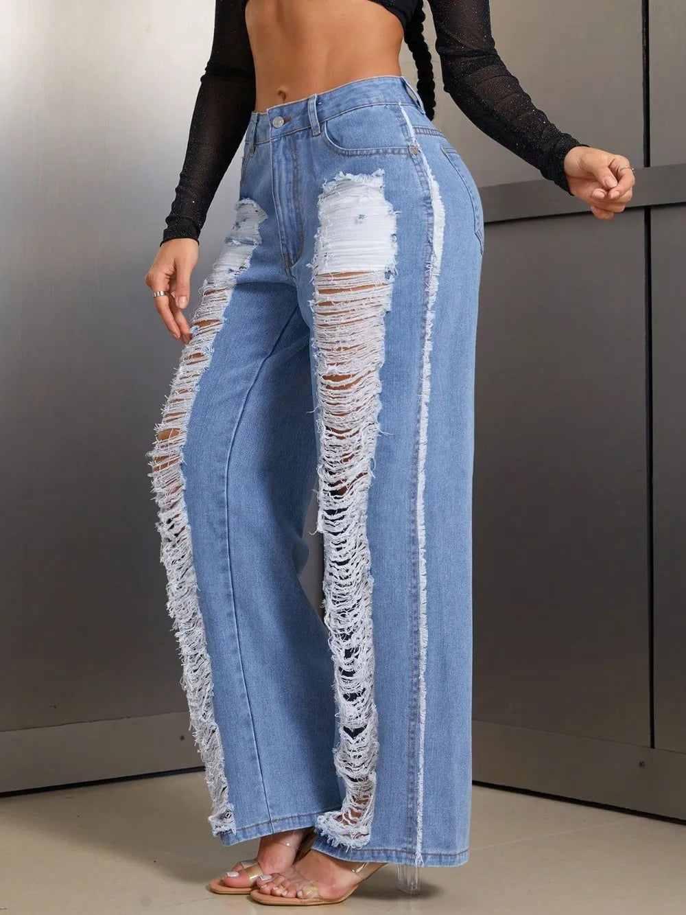 Distressed Wide-Leg Jeans