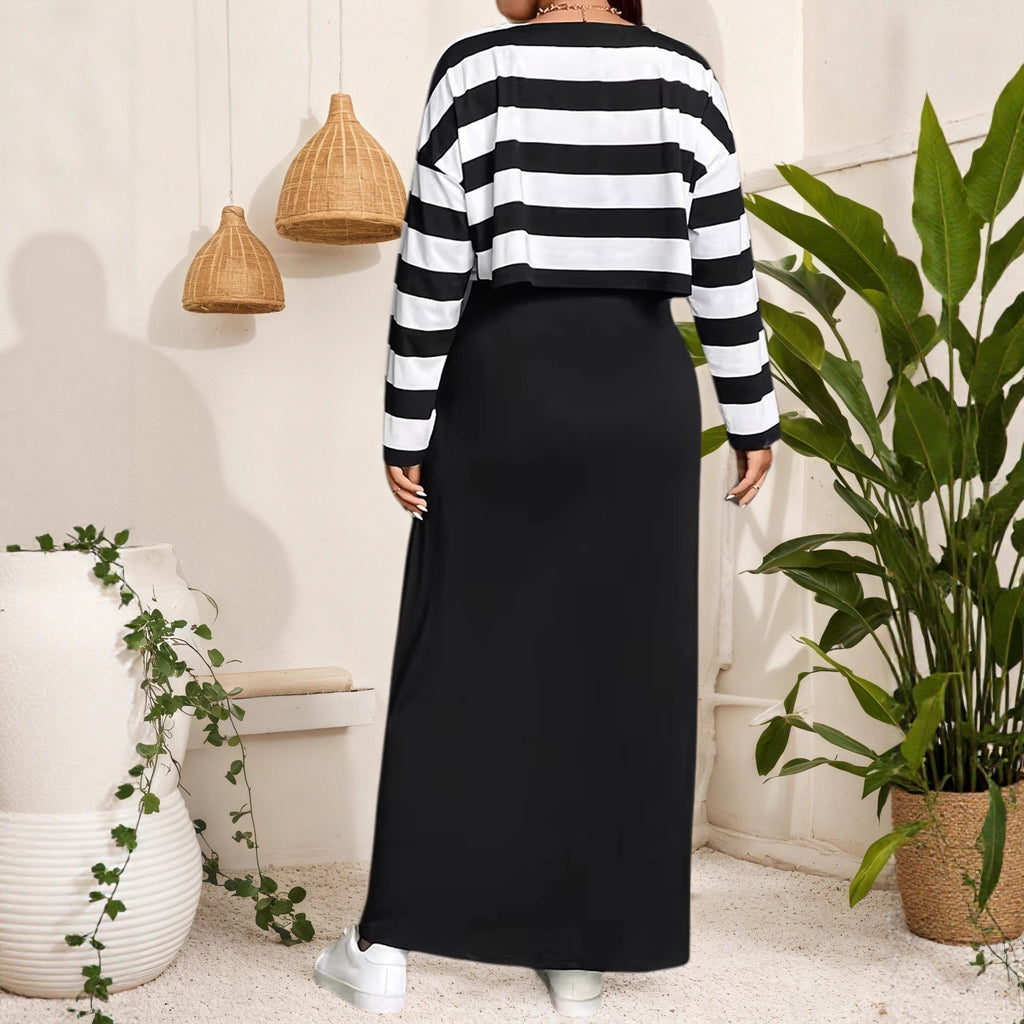 Women's Plus Size Striped Two-Piece Set