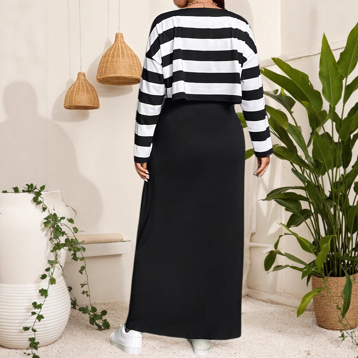 Women's Plus Size Striped Two-Piece Set