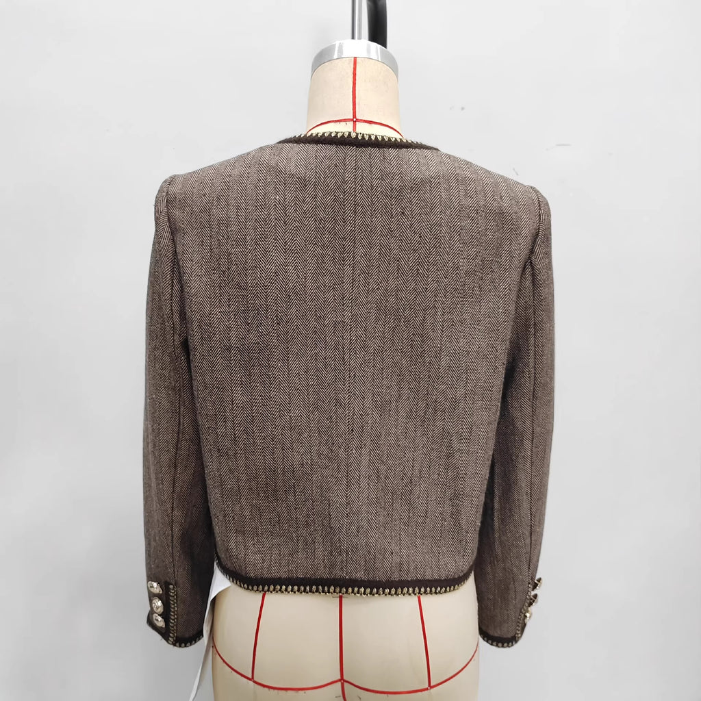Brown Houndstooth Cropped Jacket