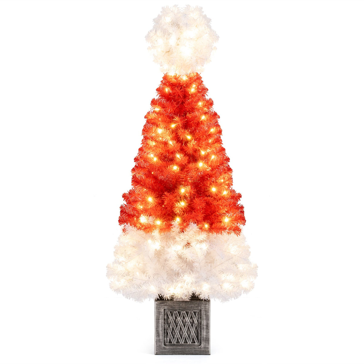 4 Ft Artificial Christmas Tree Santa Hat Christmas Tree with 300 Branch Tips Red