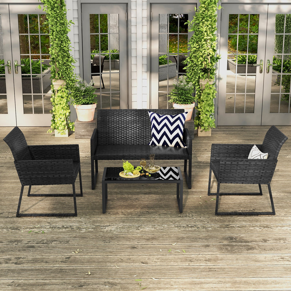 4-Piece Outdoor Wicker Patio Set with Quick-Dry Foam