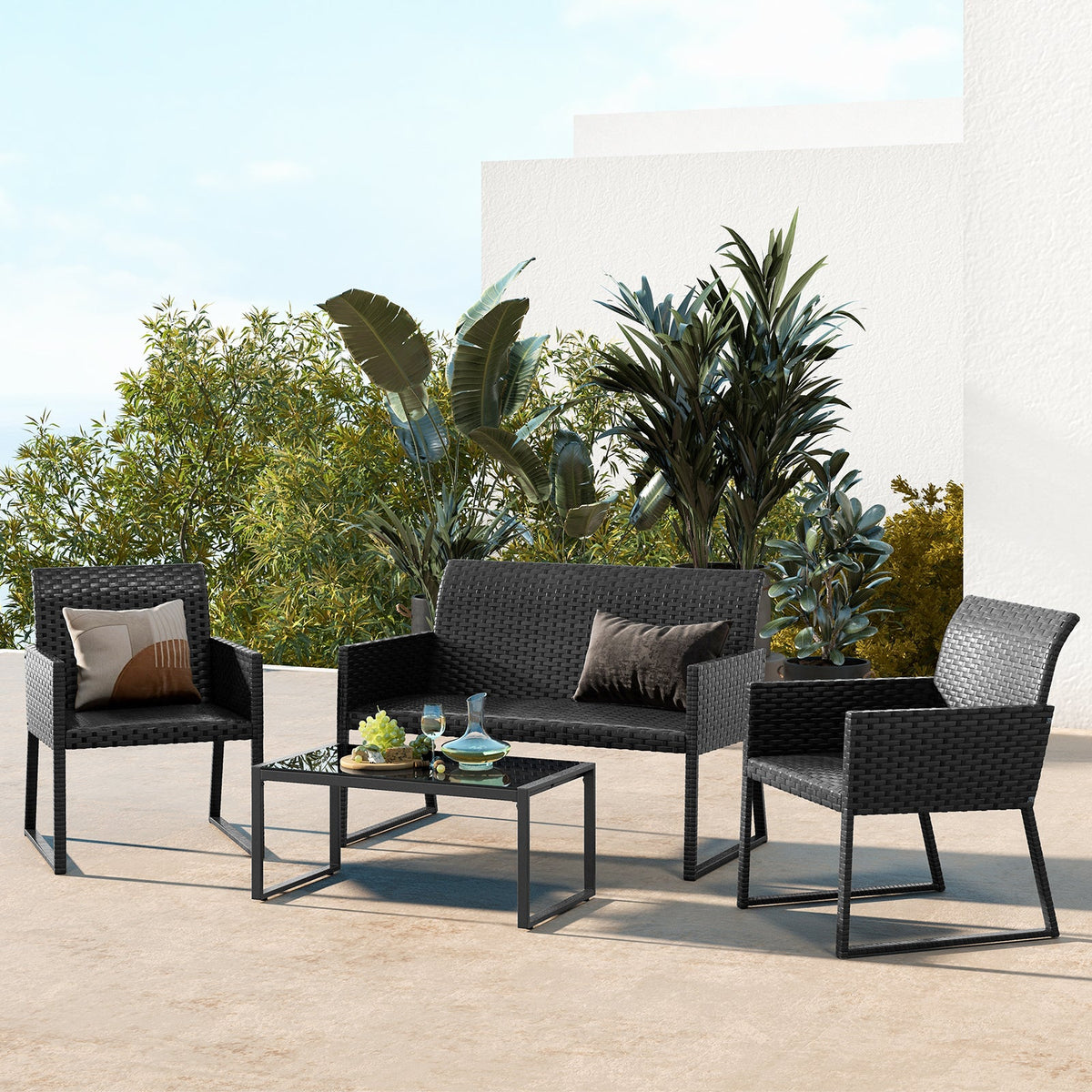 4-Piece Outdoor Wicker Patio Set with Quick-Dry Foam