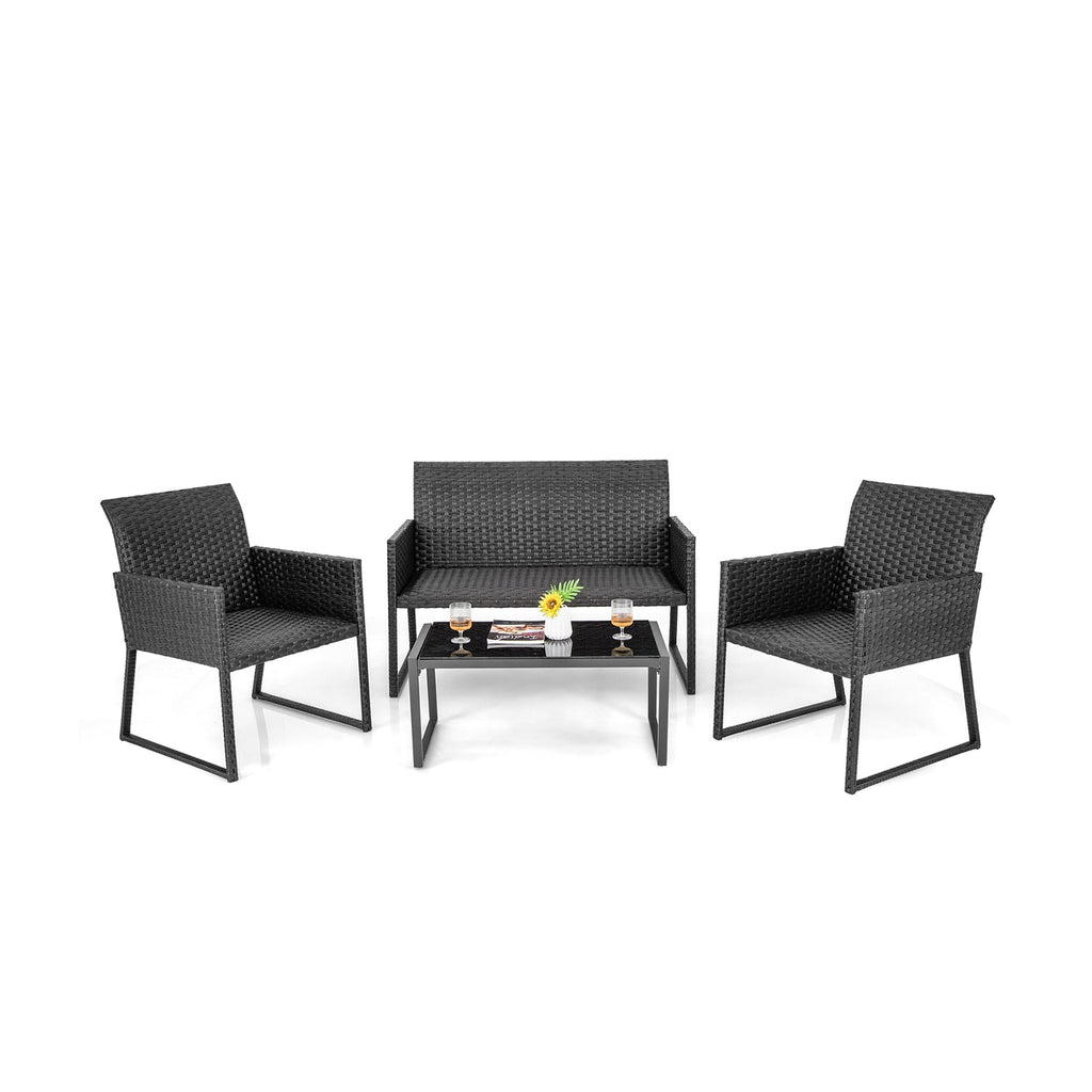 4-Piece Outdoor Wicker Patio Set with Quick-Dry Foam