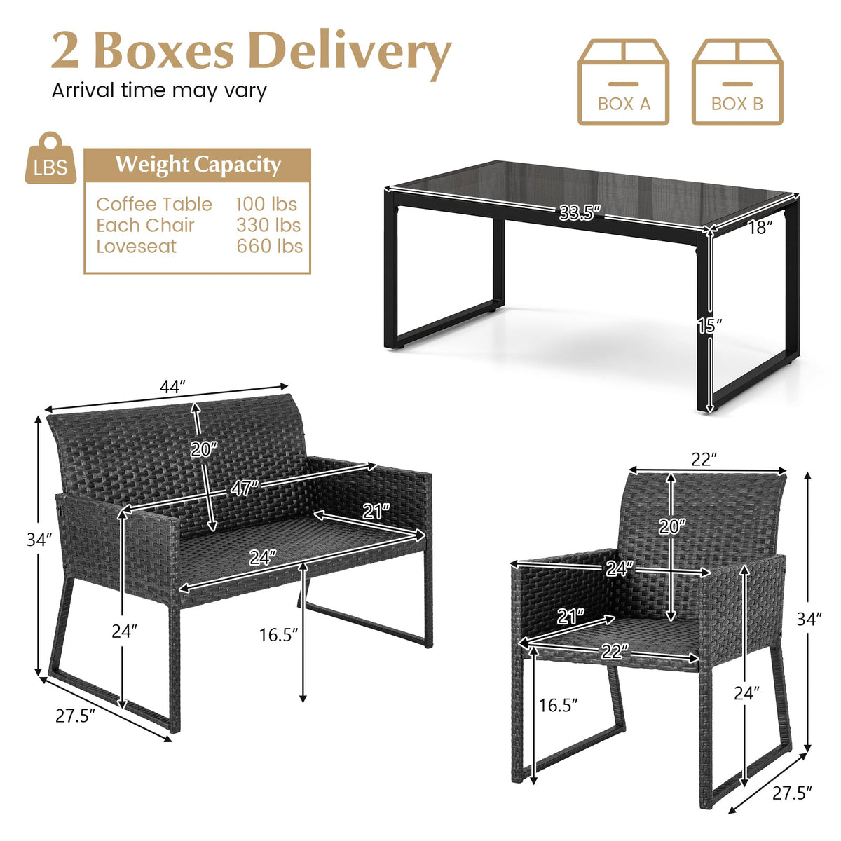 4-Piece Outdoor Wicker Patio Set with Quick-Dry Foam