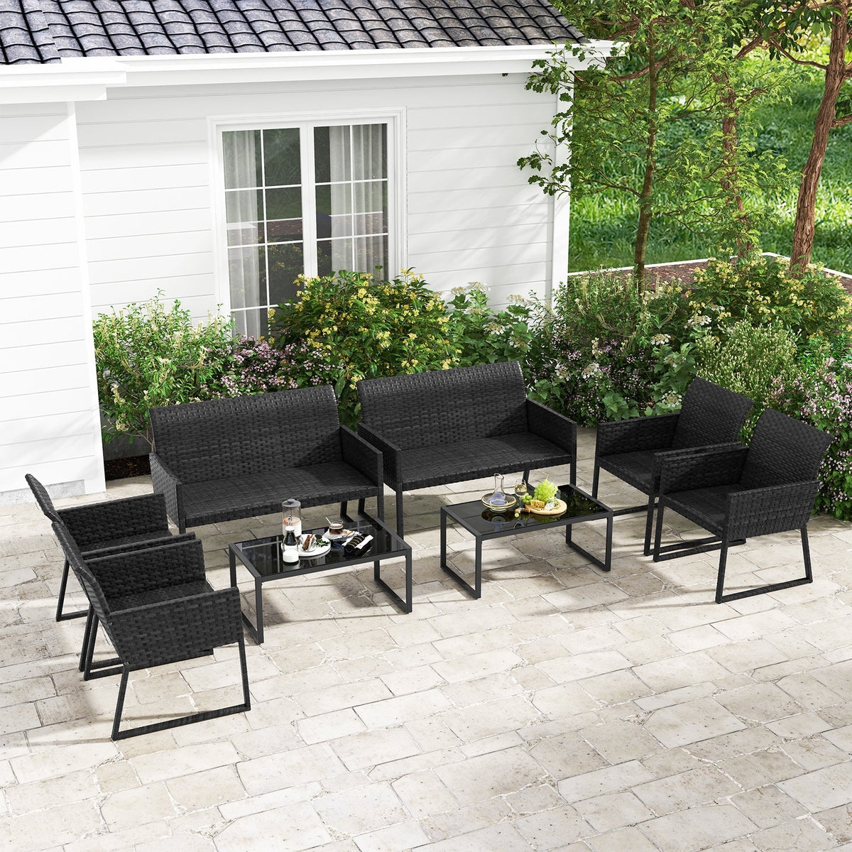 4-Piece Outdoor Wicker Patio Set with Quick-Dry Foam