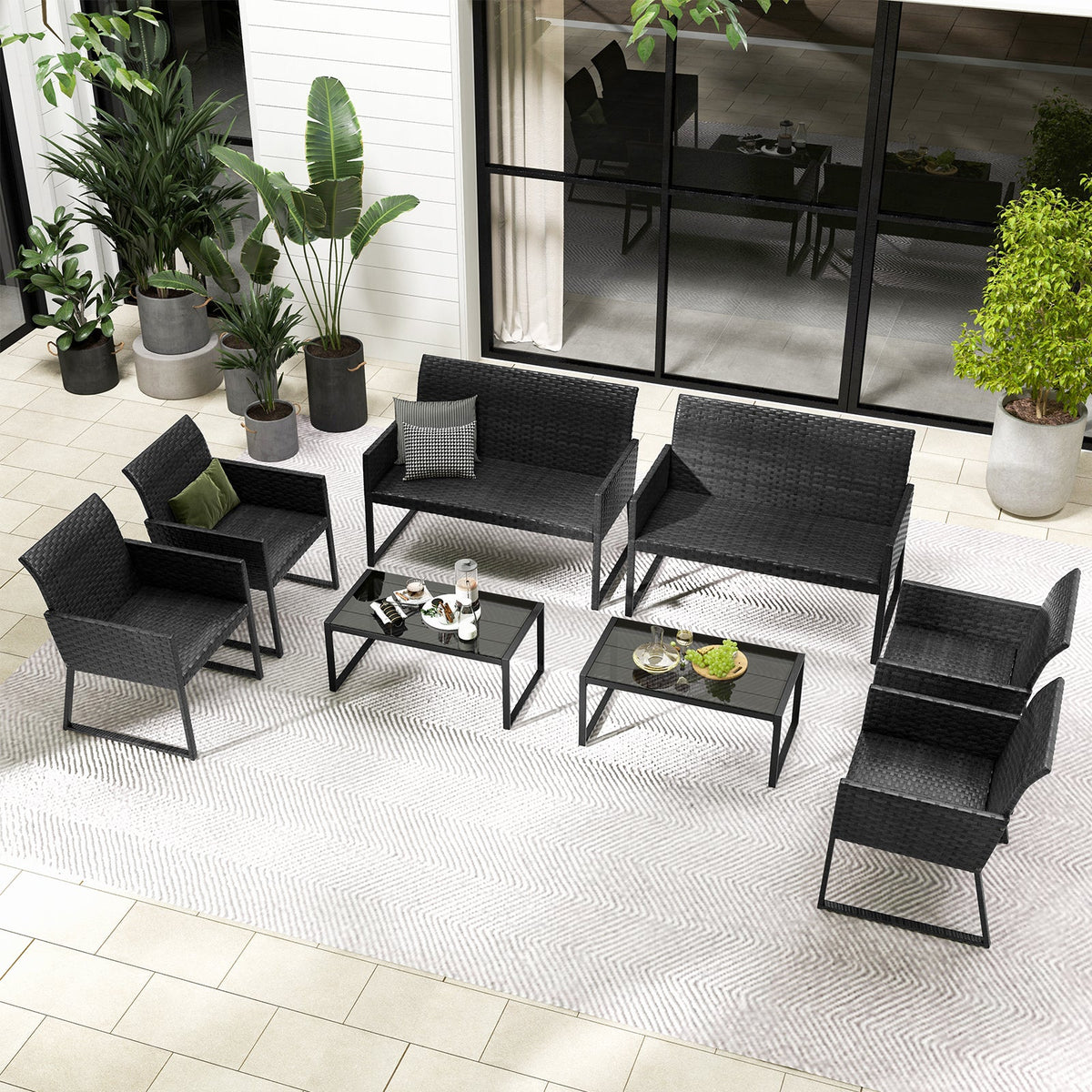 4-Piece Outdoor Wicker Patio Set with Quick-Dry Foam