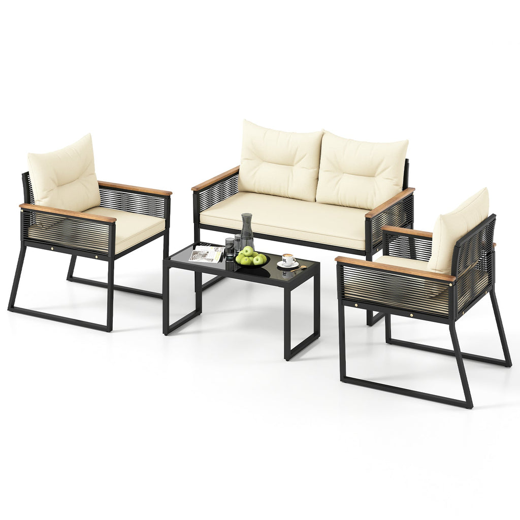 4-Piece Outdoor Patio Conversation Set with Glass Table
