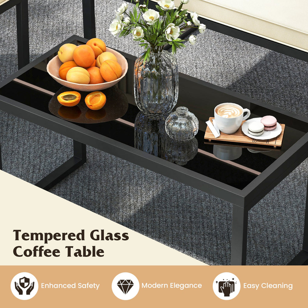4-Piece Outdoor Patio Conversation Set with Glass Table