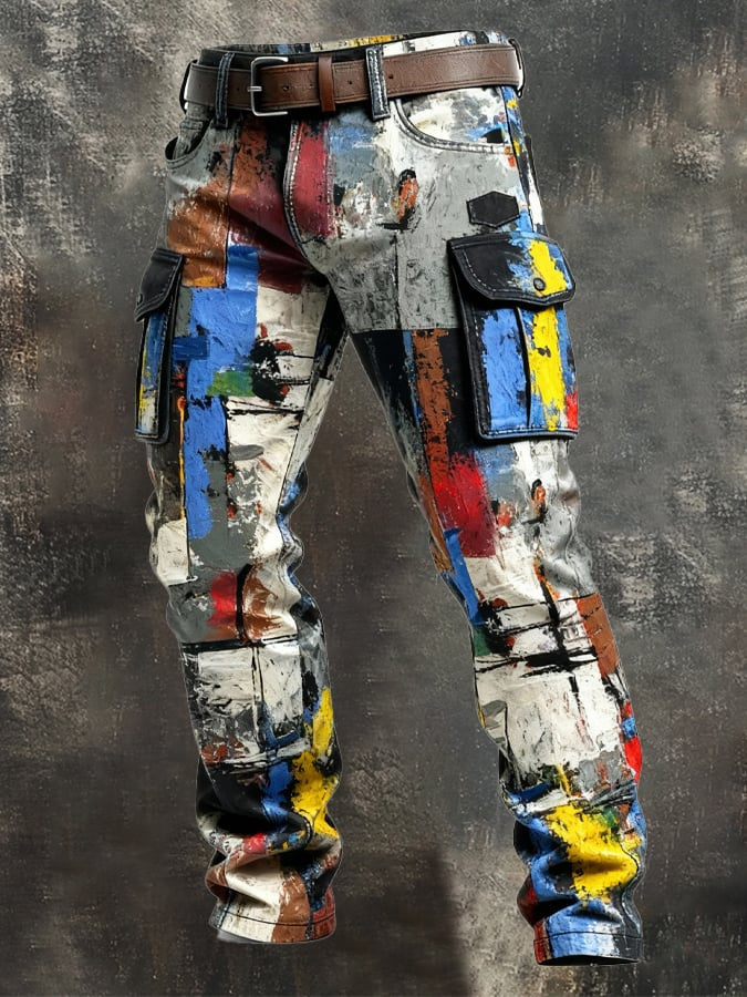 Men's Patchwork Plaid Cargo Pants