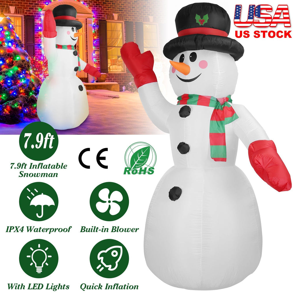 7.9 ft Christmas Inflatable Giant Snowman Blow up Light up Snowman with LED Lights Hat Scarf IPX4