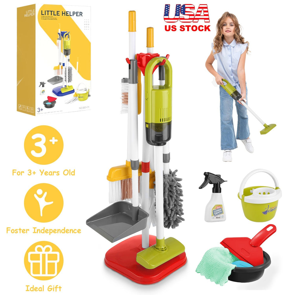Kids’ Pretend Cleaning Set with Vacuum & Mop — 14 Pieces