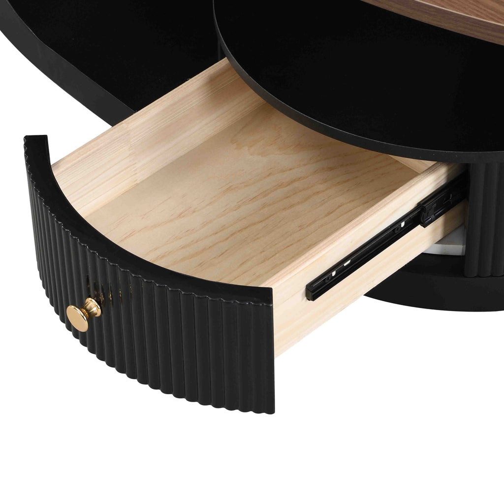 Luxury Nesting Coffee Table Set of 2,  Tables with Storage for Living Room, Oval and Round Table Set, Black Center Table, Cocktail Table, Side Table,  Large 47.24'', Small 19.69''